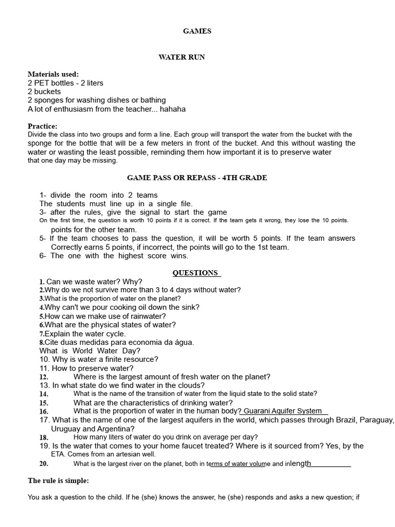 Game Pass or Repass Treasure Hunt Water Race | PDF | Water | Earth