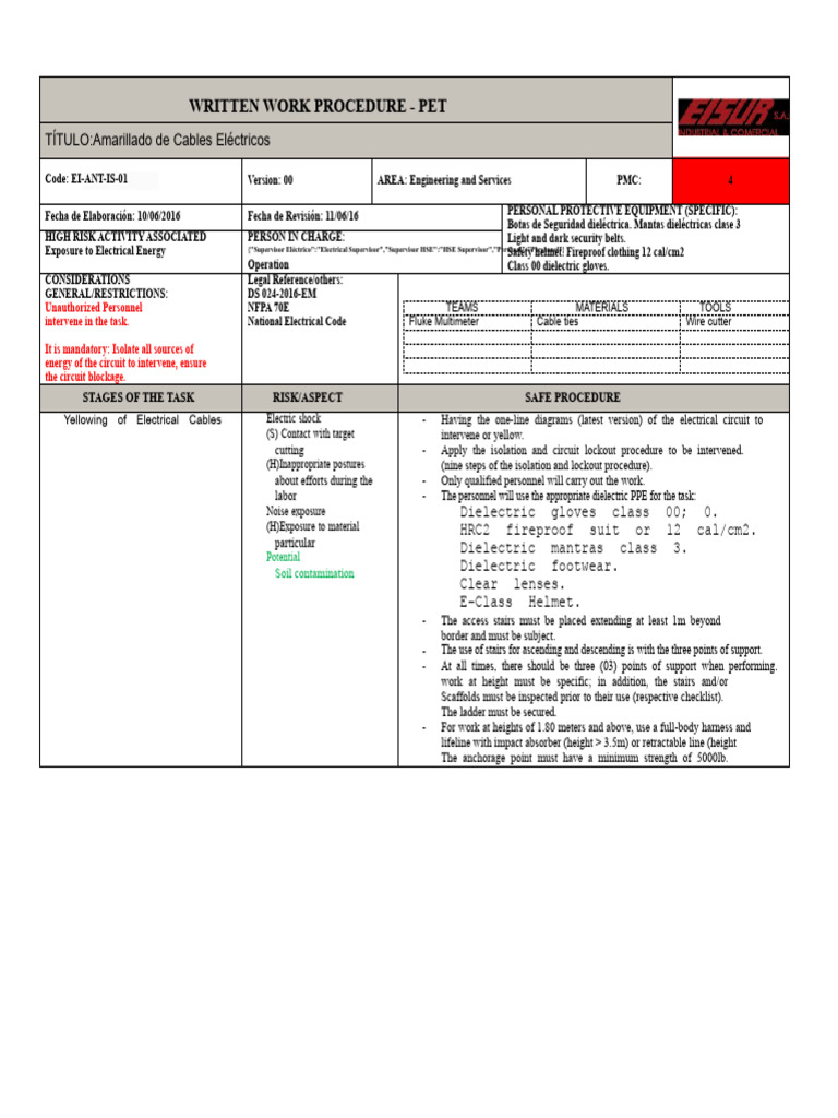 Electrical Cable Yellowing Procedure | PDF | Personal Protective ...