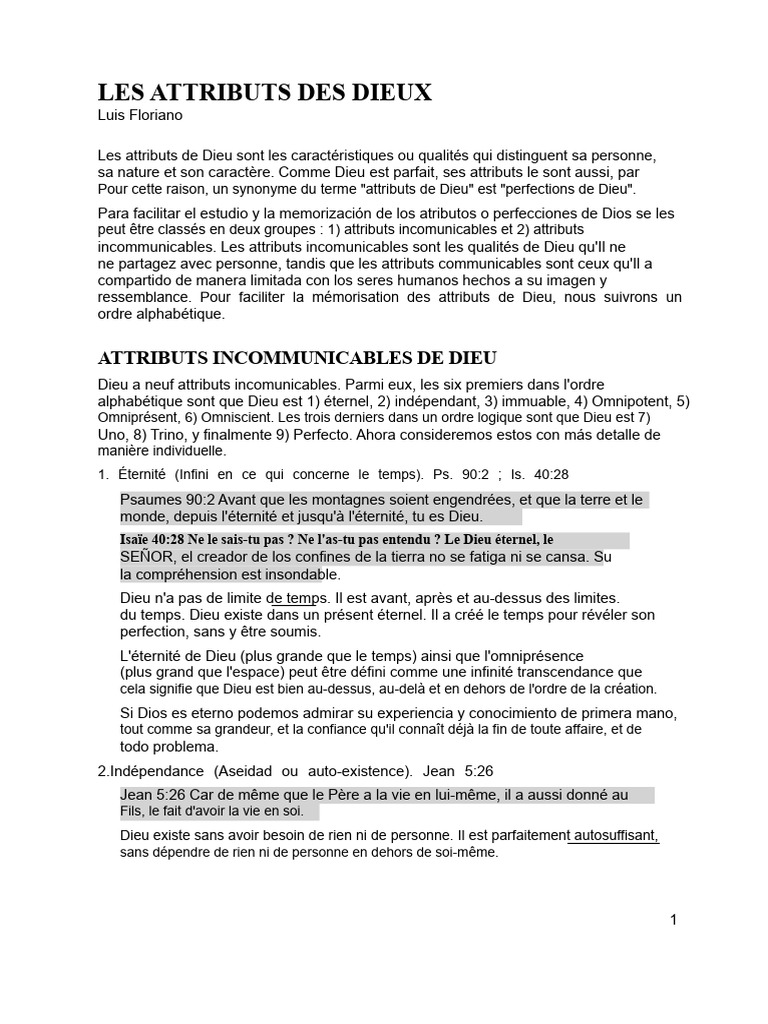 Attributs Incommunicables de Dieu | PDF | Dieu | Justice