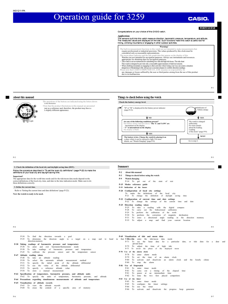 CASIO 3259 Watch Operation Guide | PDF