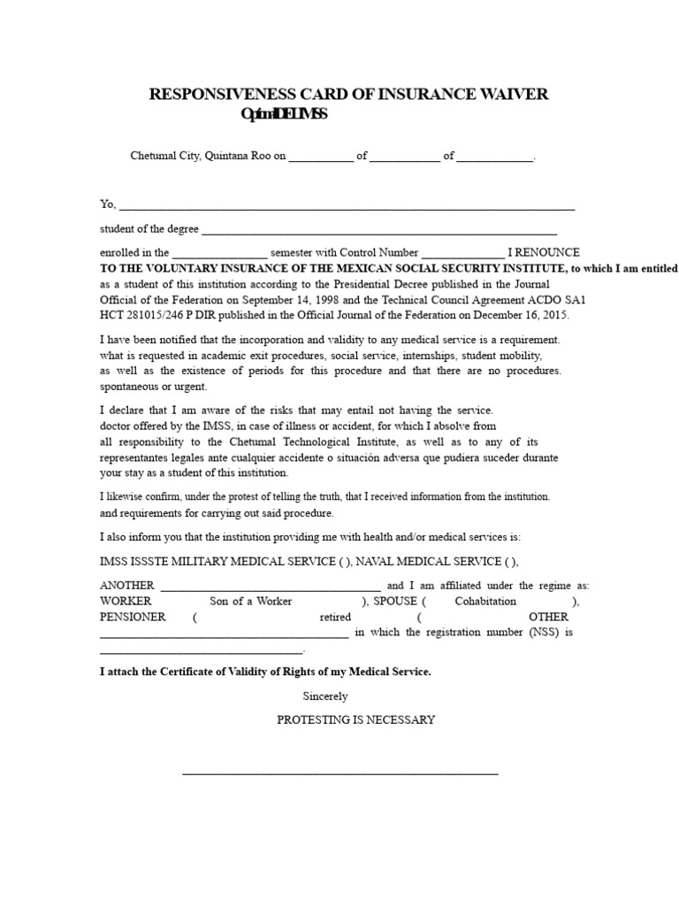 Letter of Waiver of Voluntary Insurance From IMSS | PDF