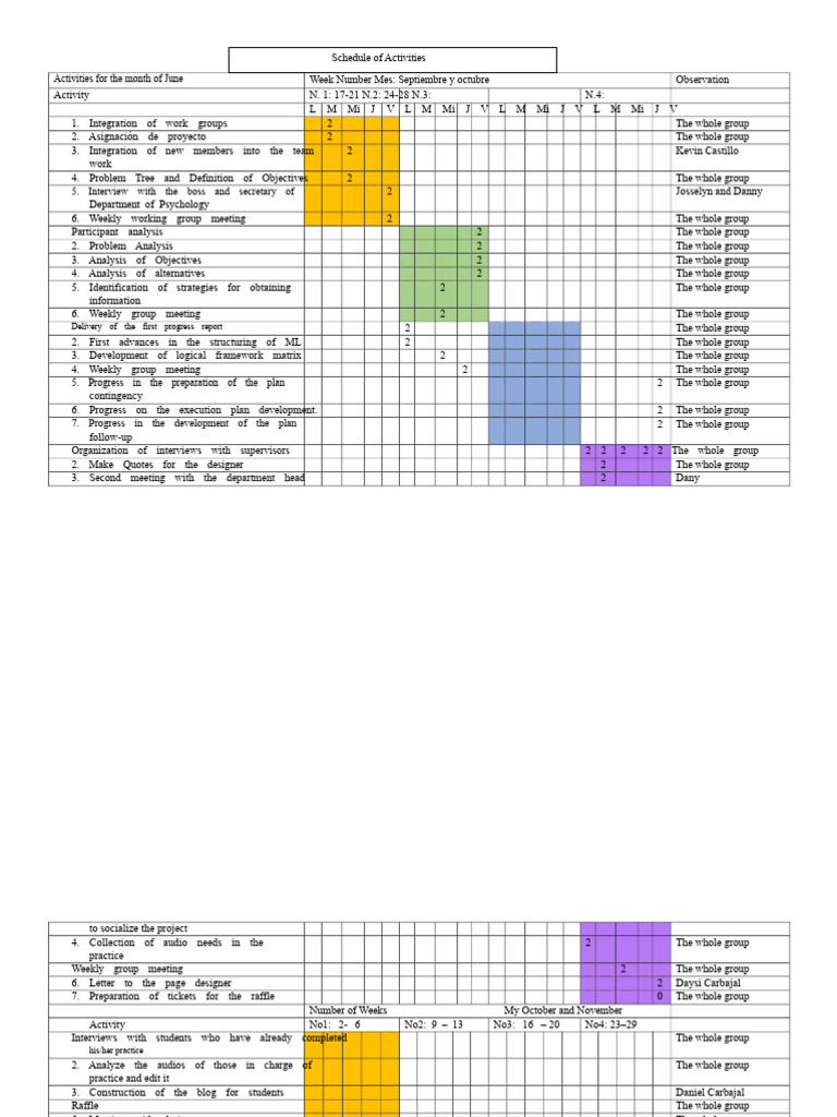September-October Activity Schedule | PDF