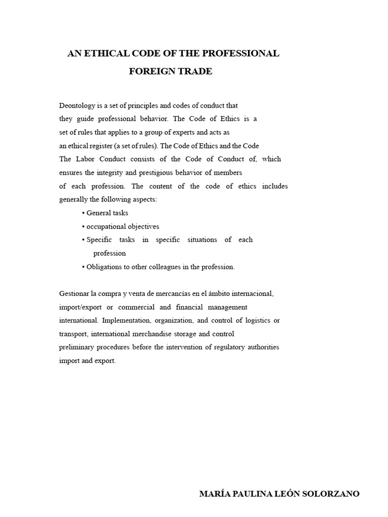 A Deontological Code For The Professional in Foreign Trade | PDF
