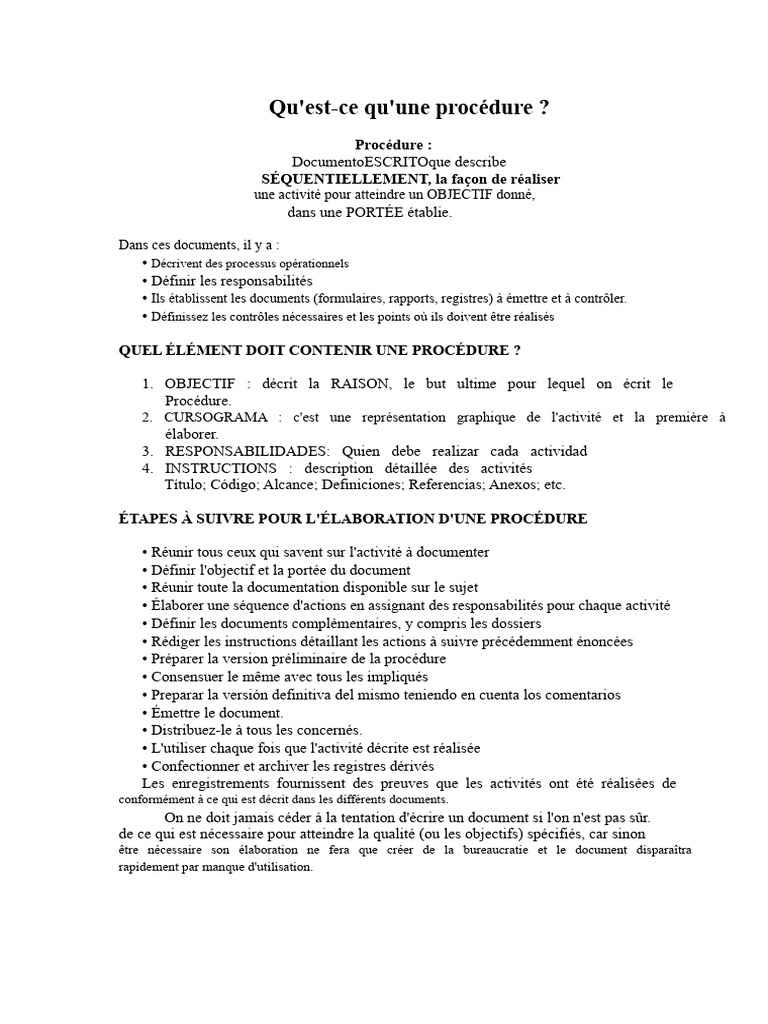 Élaboration d'une procédure efficace | PDF