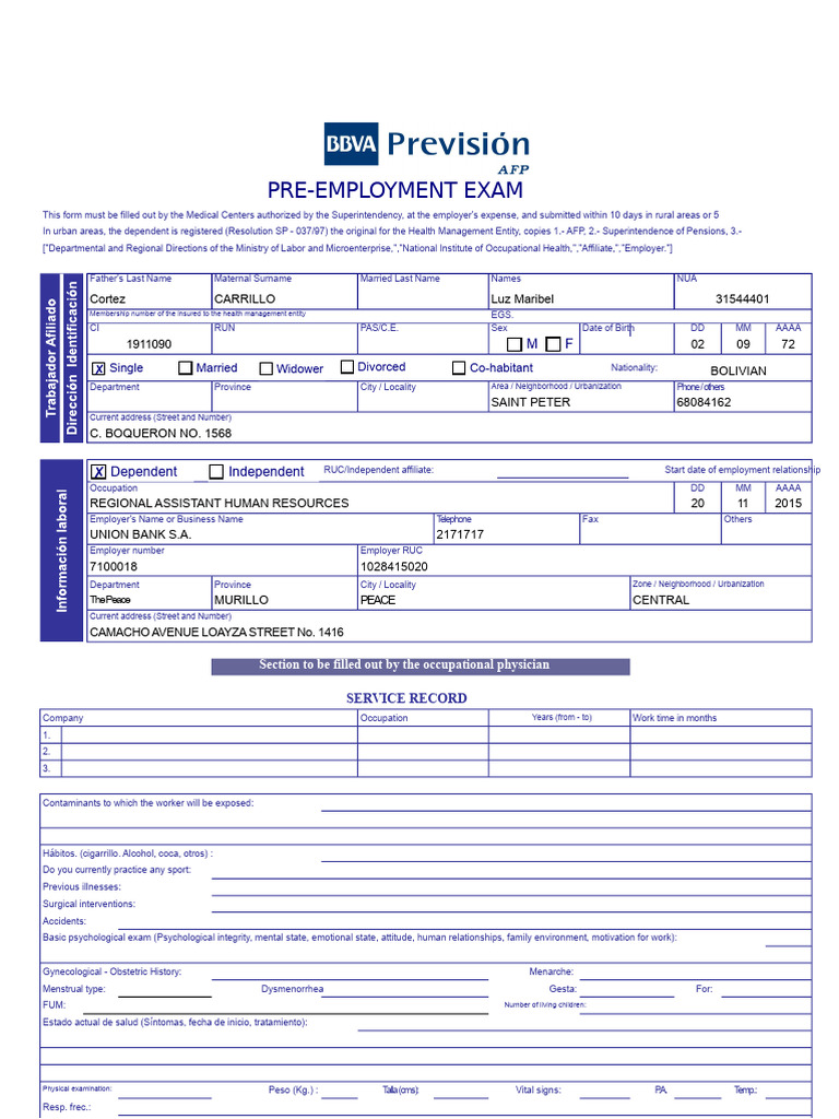 Occupational Exam Afp Prevision | PDF | Physical Examination | Health ...