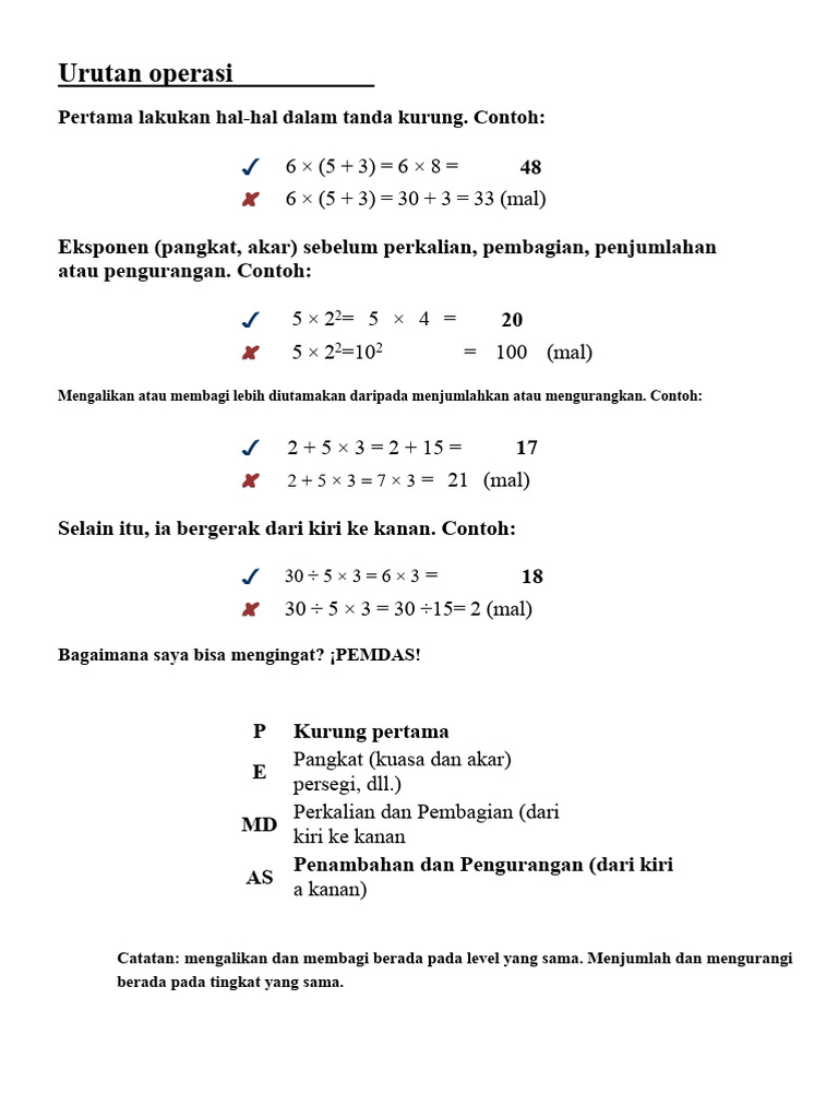 Urutan Operasi Matematika yang Benar | PDF