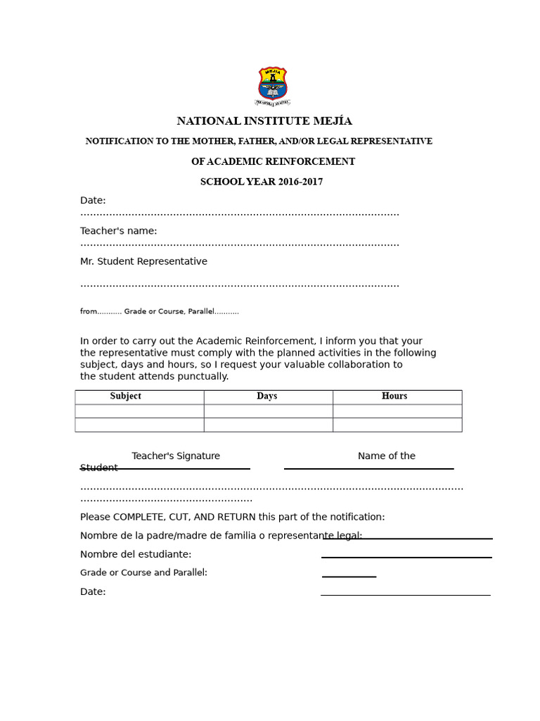 Academic Reinforcement Notification 2016-2017 | PDF