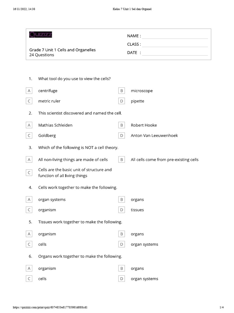 Kelas 7 Unit 1 Sel Dan Organel | PDF