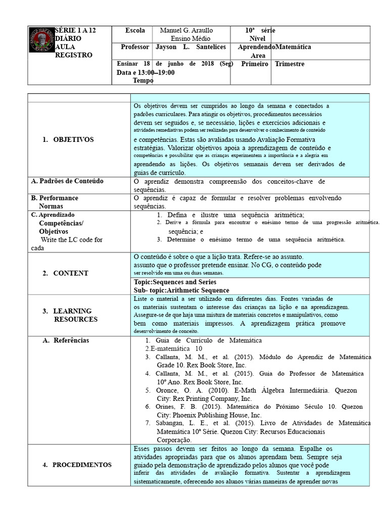 Plano de Aula | PDF | Aprendizado | Sequência