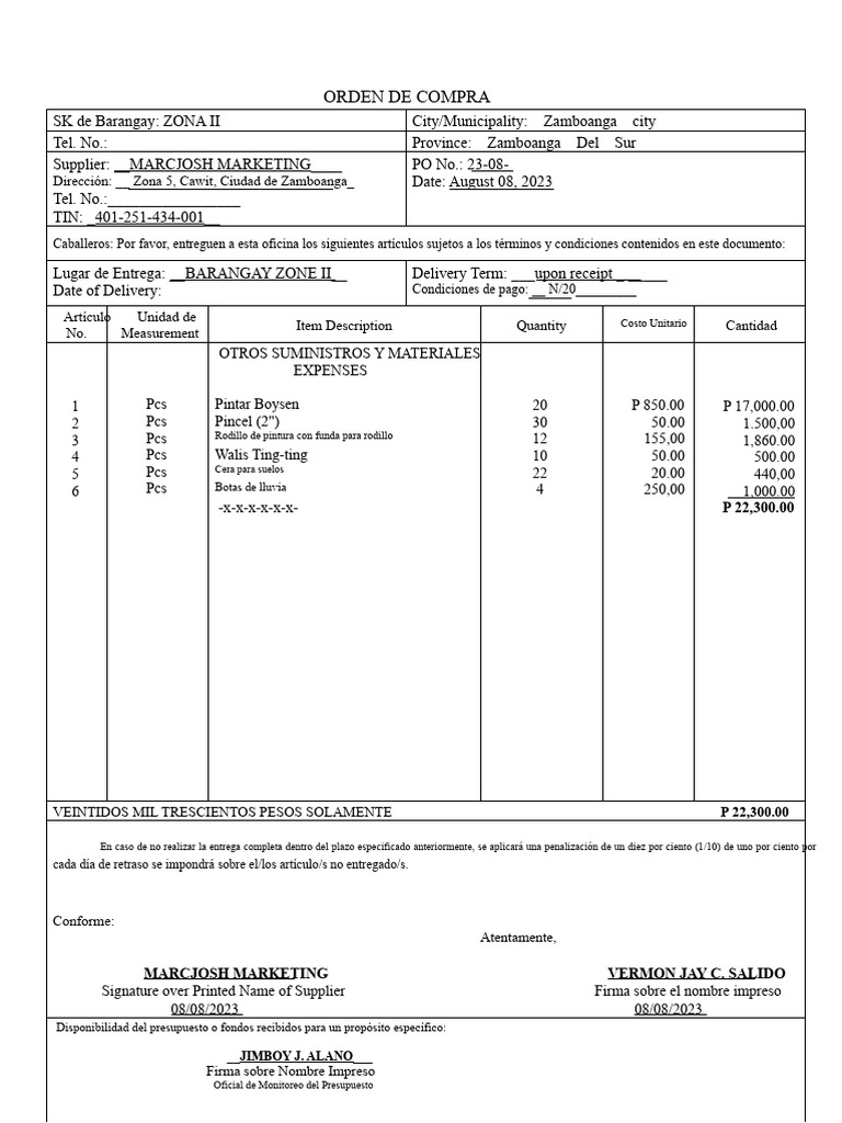 Anexo 15 - Orden de Compra | PDF | Presupuesto