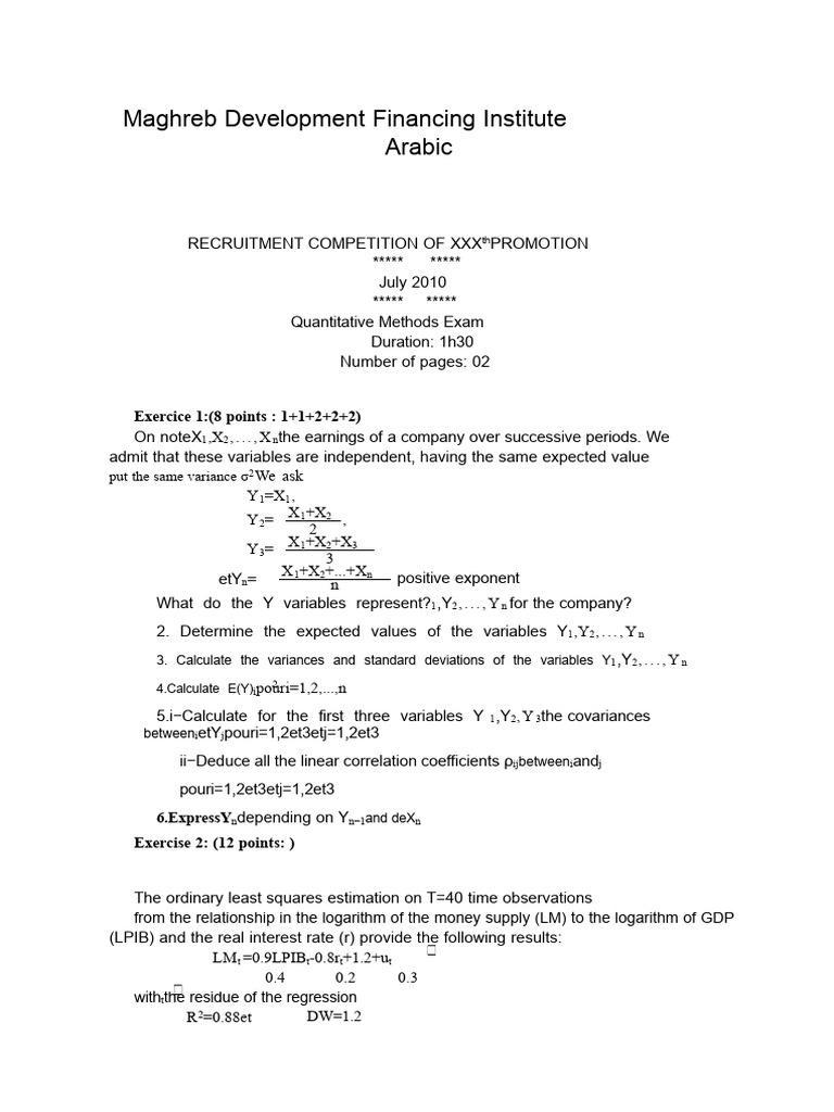 Quantitative Methods Exam for Finance | PDF | Errors And Residuals ...
