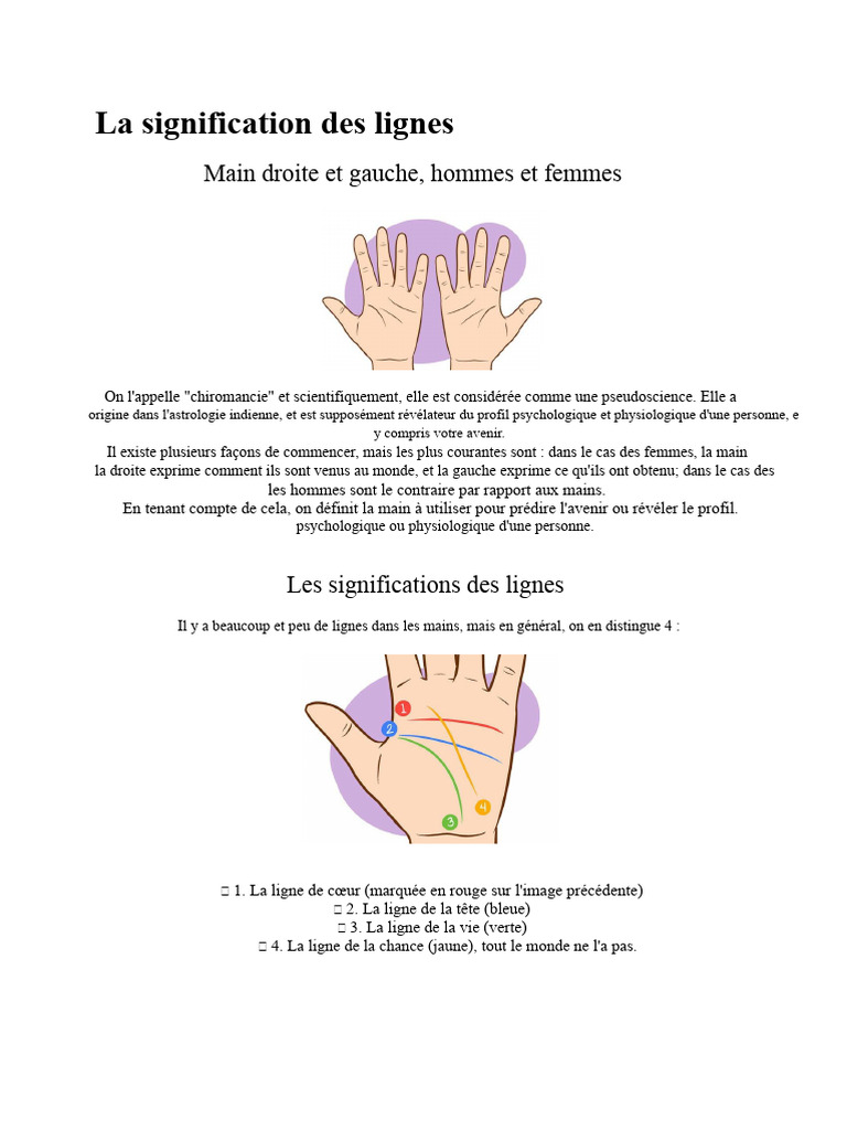 Signification des lignes de la main | PDF | Concept de psychologie ...
