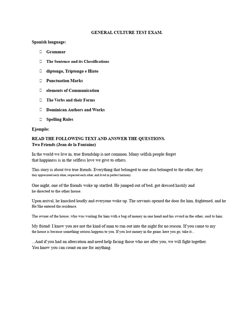 General Culture Test Exam | PDF | Dominican Republic | Chemistry
