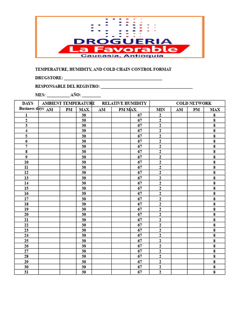 Cold Chain Temperature & Humidity Log | PDF | Earth Sciences ...