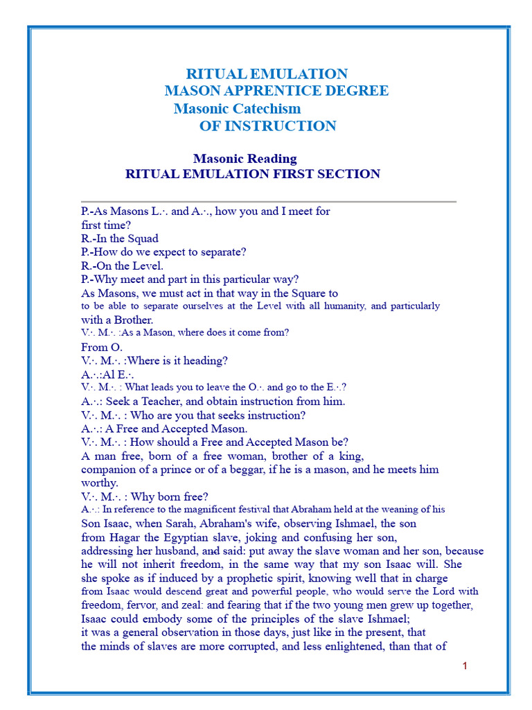 Instruction of The Apprentice Mason Degree Emulation Ritual | PDF ...