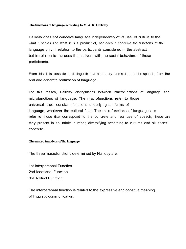 Halliday's Language Functions Explained | PDF | Communication ...