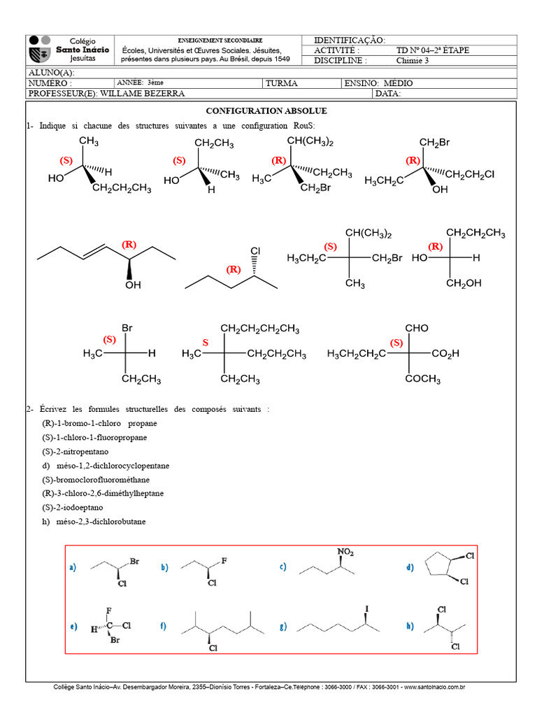 Configuration Absolue en Chimie Organique | PDF | Chiralité (chimie ...