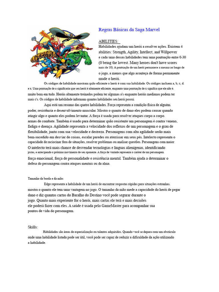 Regras da Saga Marvel: Habilidades e Ações | PDF | Herói | Cartas de ...