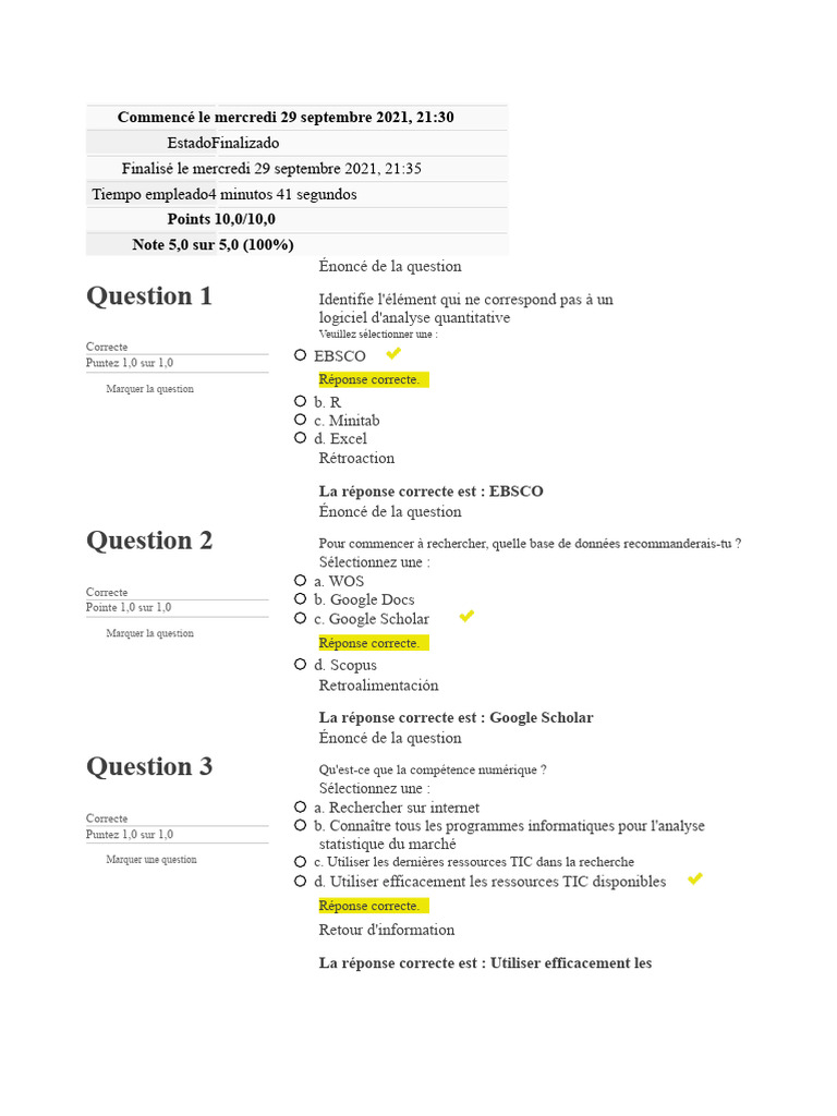 Quiz sur les outils TIC pour chercheurs | PDF | Sciences de l ...