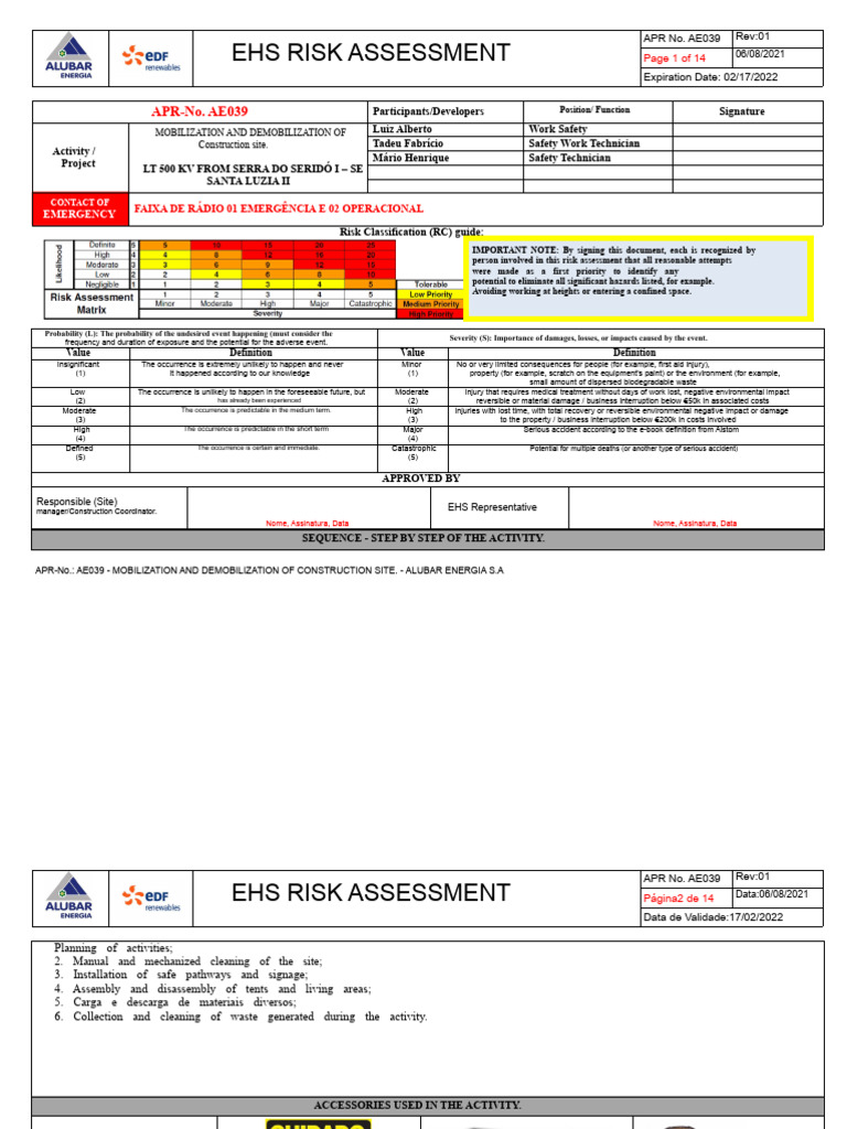 EHS Risk Assessment for Construction Site | PDF | Risk | Safety