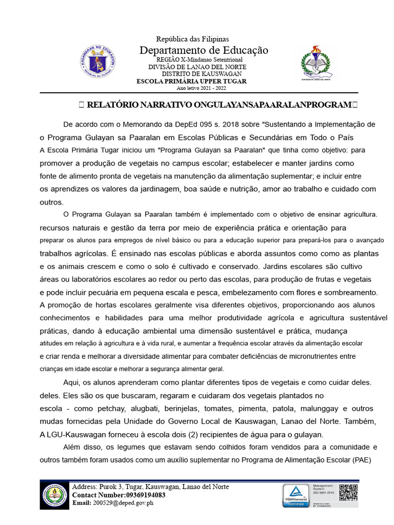 Programa Gulayan na Escola Tugar 2021-2022 | PDF | Agricultura | Escolas