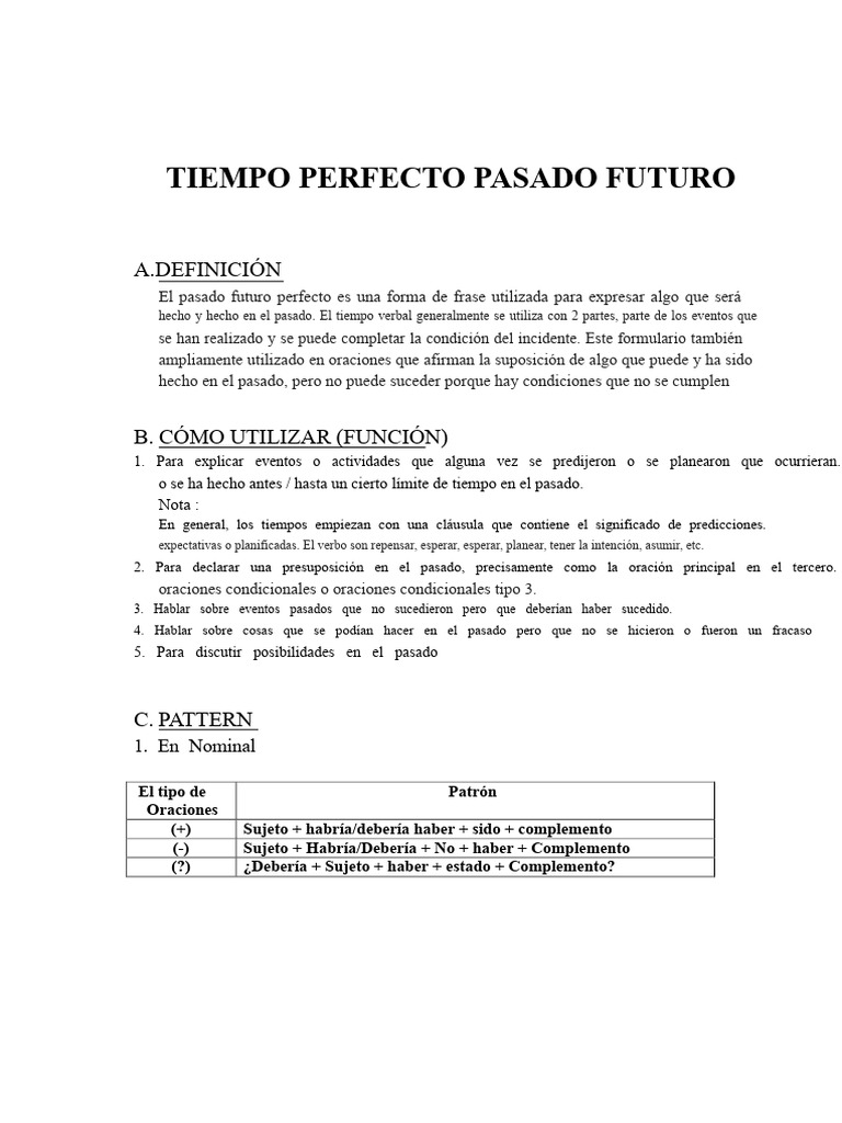 Uso del Pasado Futuro Perfecto | PDF | Asunto (gramática) | Verbo
