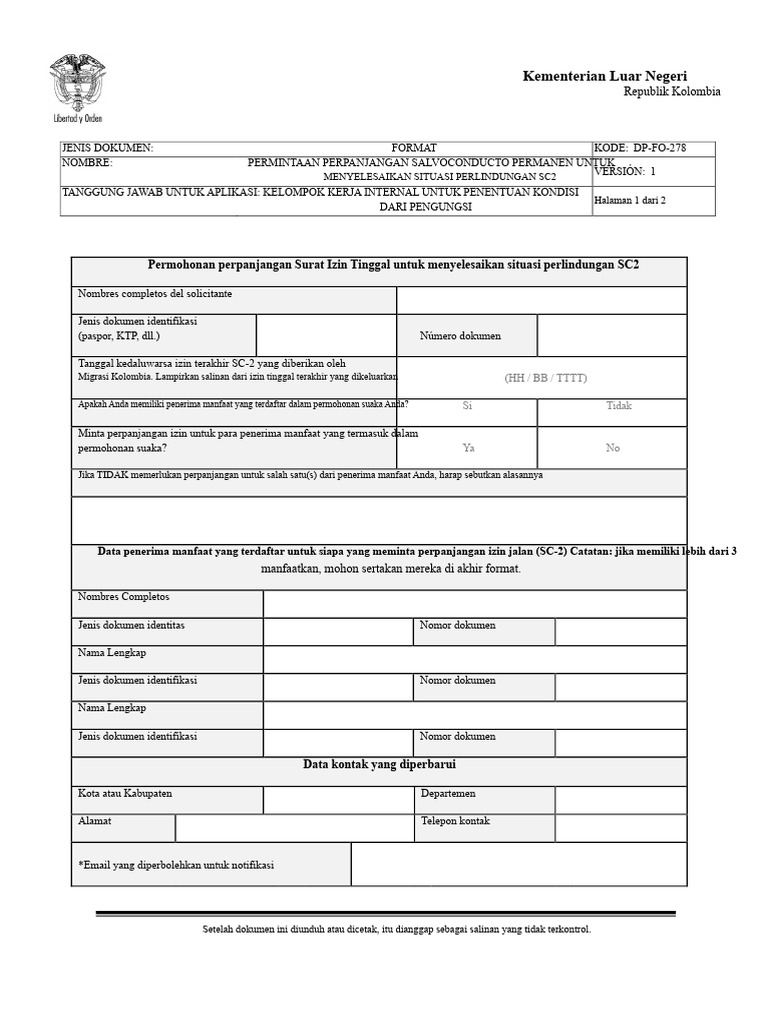 Permohonan Perpanjangan SC2 Kolombia | PDF