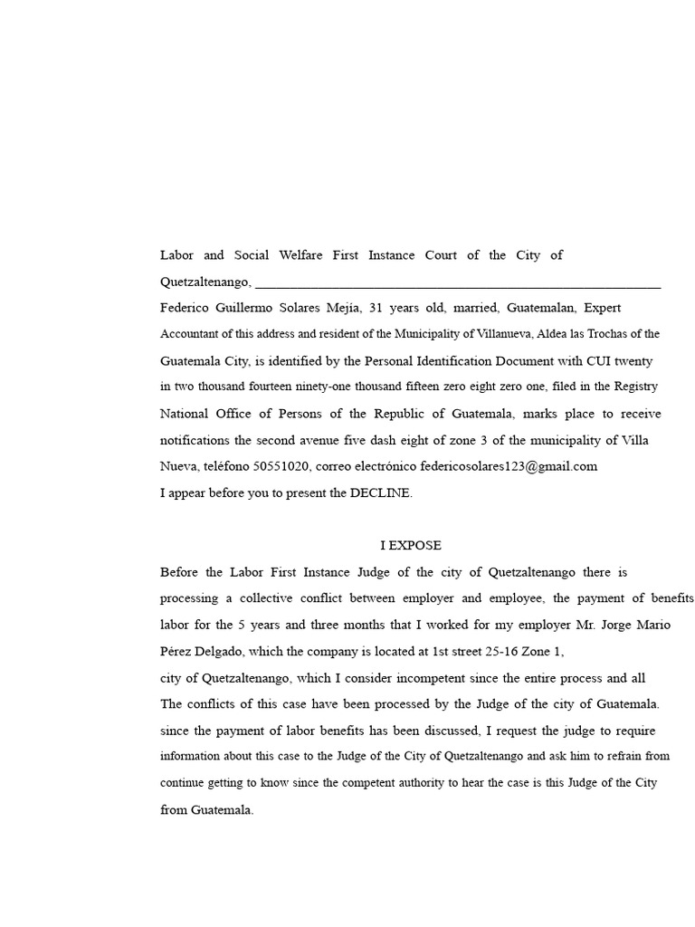 Memorandum of Declination | PDF | Lawsuit | Guatemala