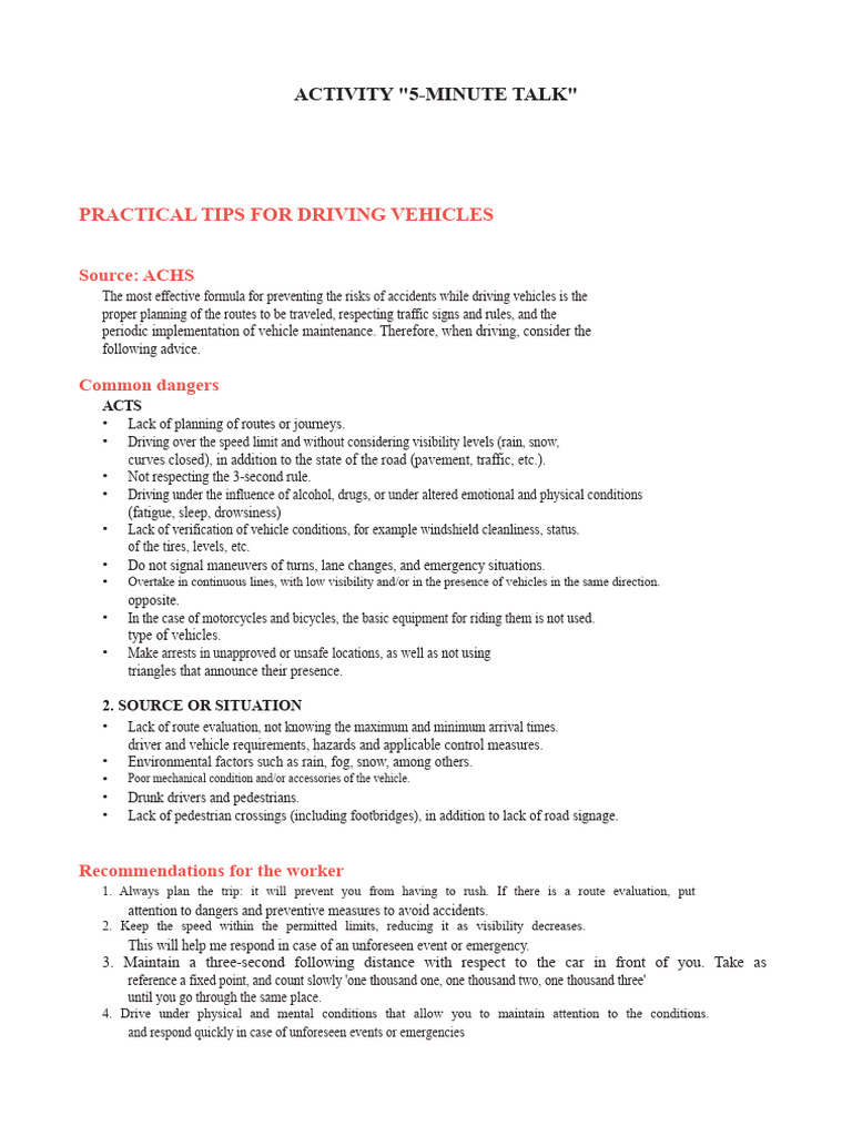 Safe Driving Tips and Best Practices | PDF | Traffic | Driving Under ...