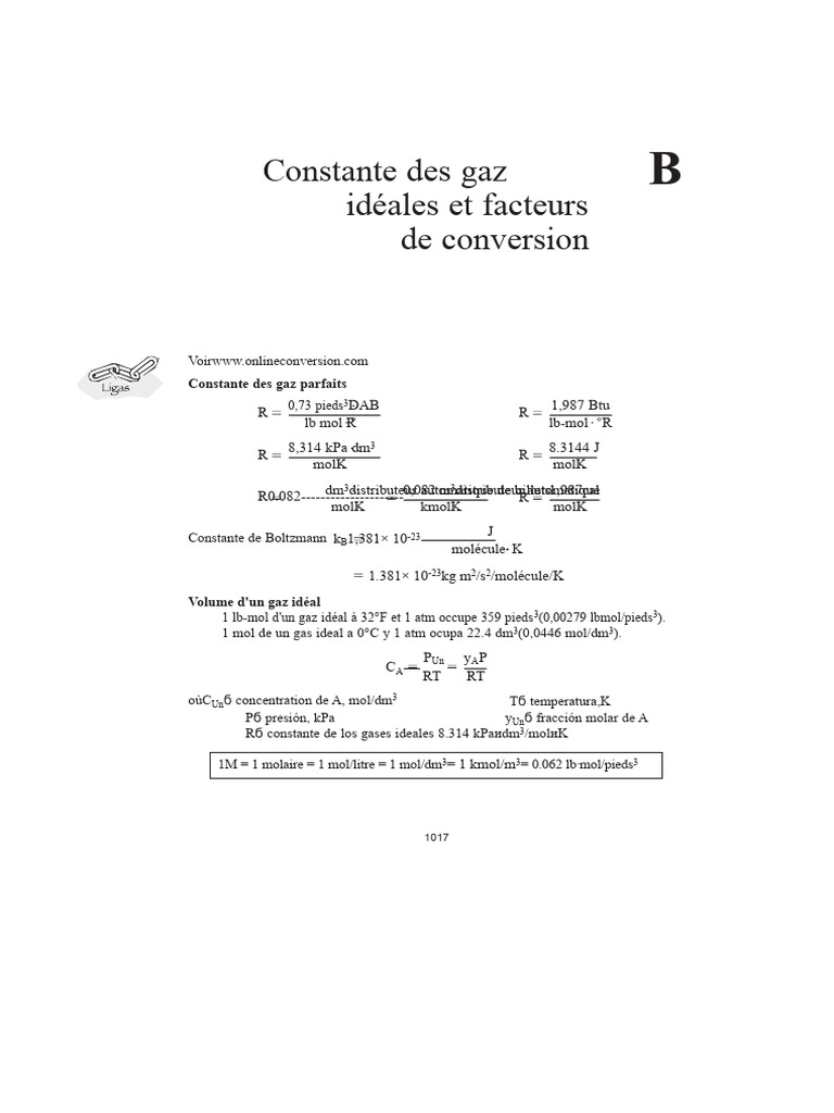Constantes des gaz et conversions essentielles | PDF | Physique | Chimie