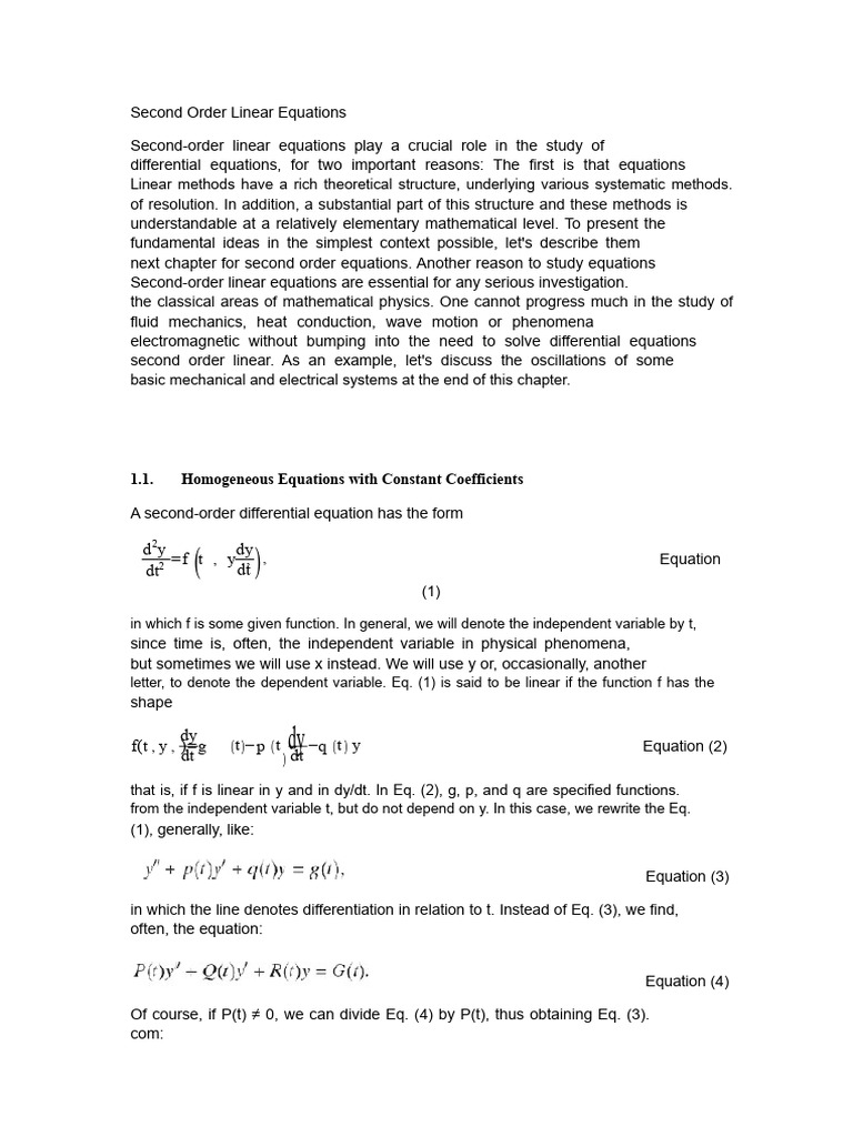 Understanding Second Order Linear Equations | PDF | Differential ...
