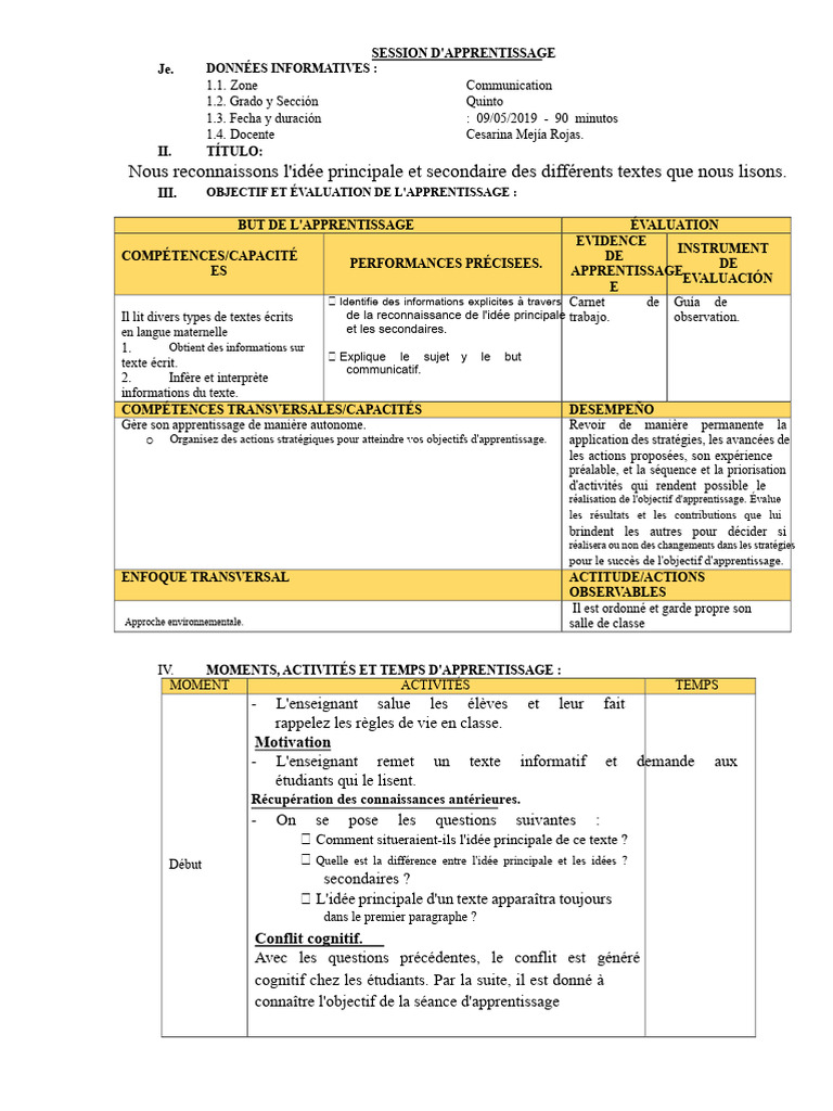 Identifier idées principales et secondaires | PDF | Estime de soi ...