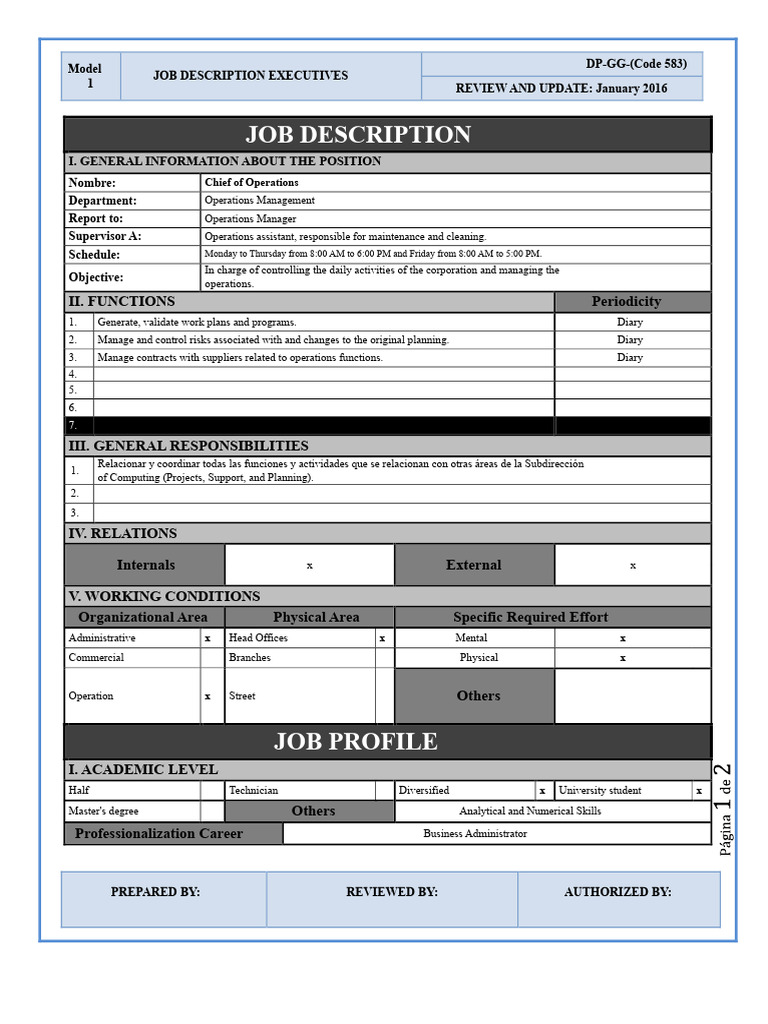 Job Description Chief of Operations | PDF