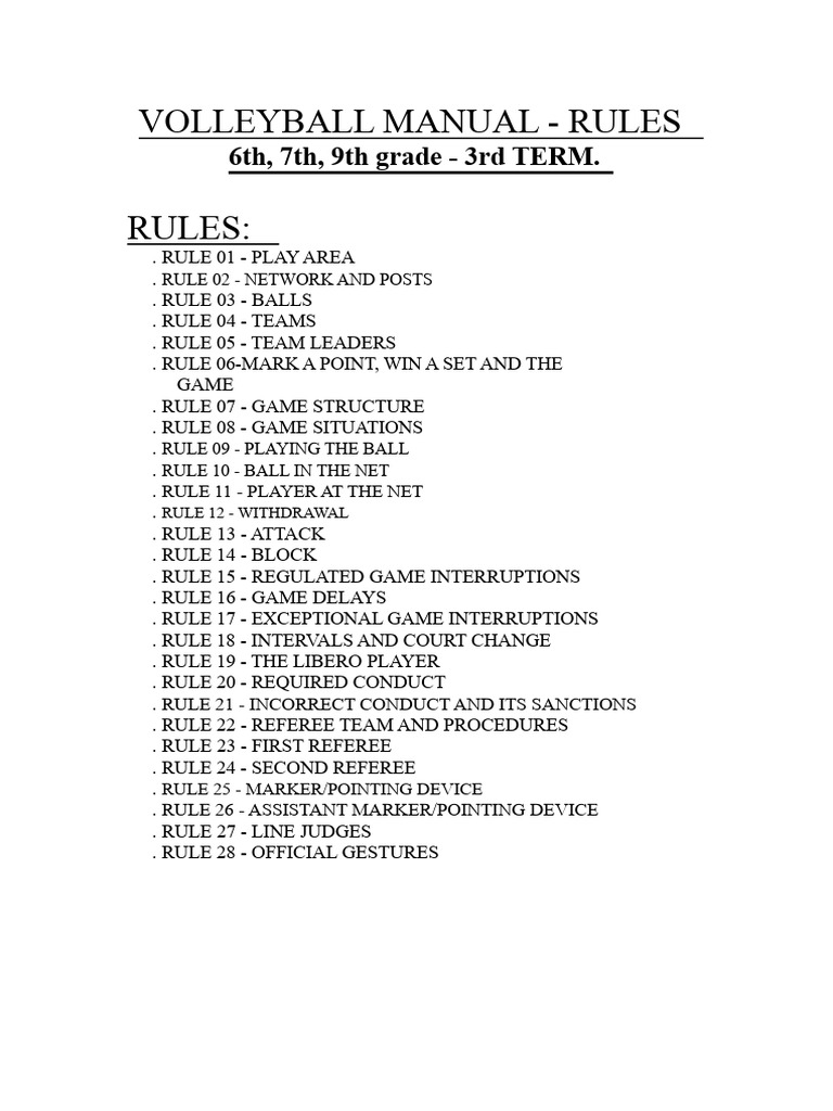 Volleyball Rules Manual for Grades 6-9 | PDF | Volleyball | Games Of ...