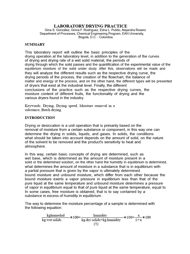 Laboratory Drying Practice | PDF | Humidity | Clothes Dryer