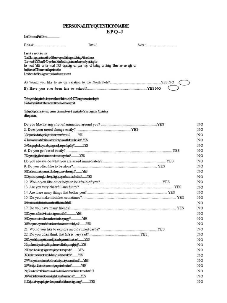 EPQ-J Personality Questionnaire | PDF | Chess | Chess Theory