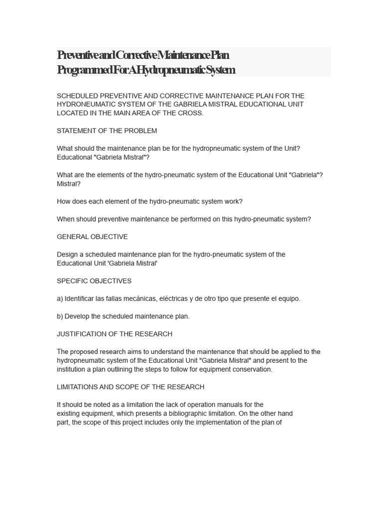Maintenance Plan For A Hydropneumatic System | PDF | Pump | Valve