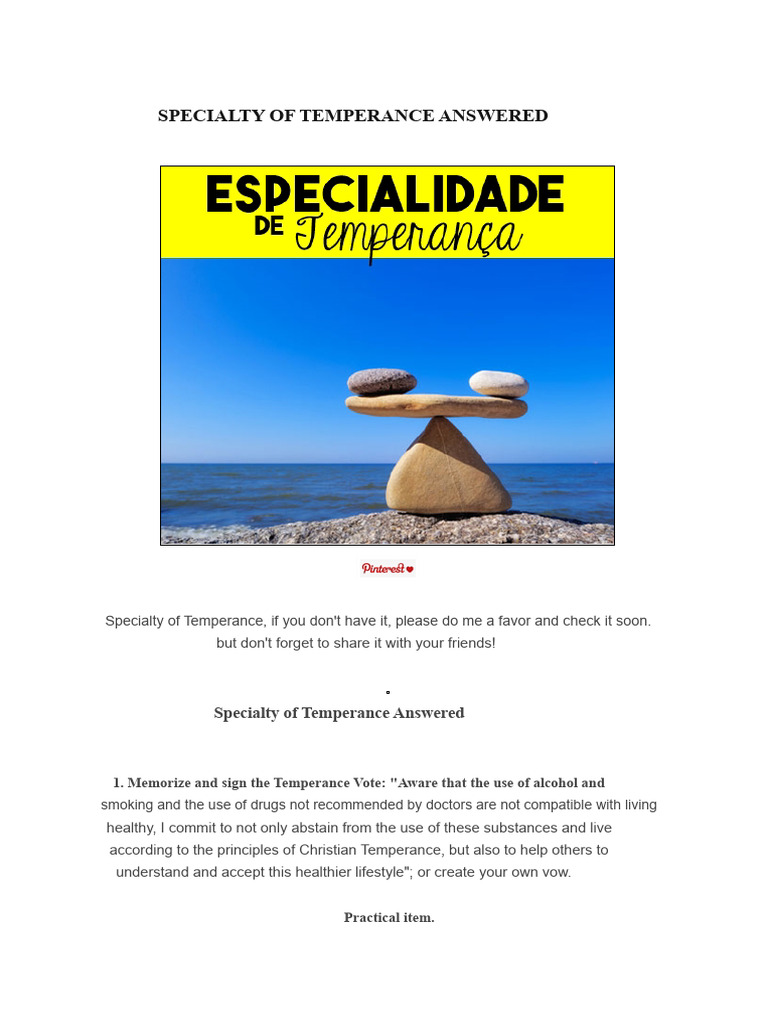 Specialty of Temperance Explained | PDF | Smoking | Tobacco Smoking