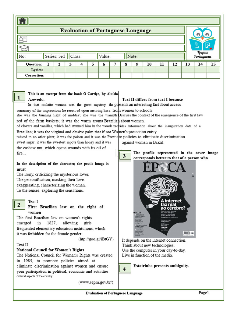 Interpretation Test 3rd Grade - Practical Lesson | PDF | Brazil