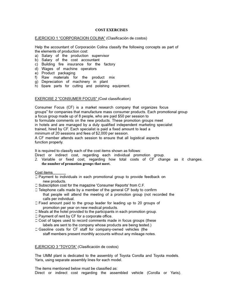 Cost Exercises | PDF | Expense | Inventory