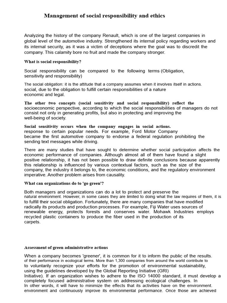 Managing Social Responsibility and Ethics | PDF | Value (Ethics ...