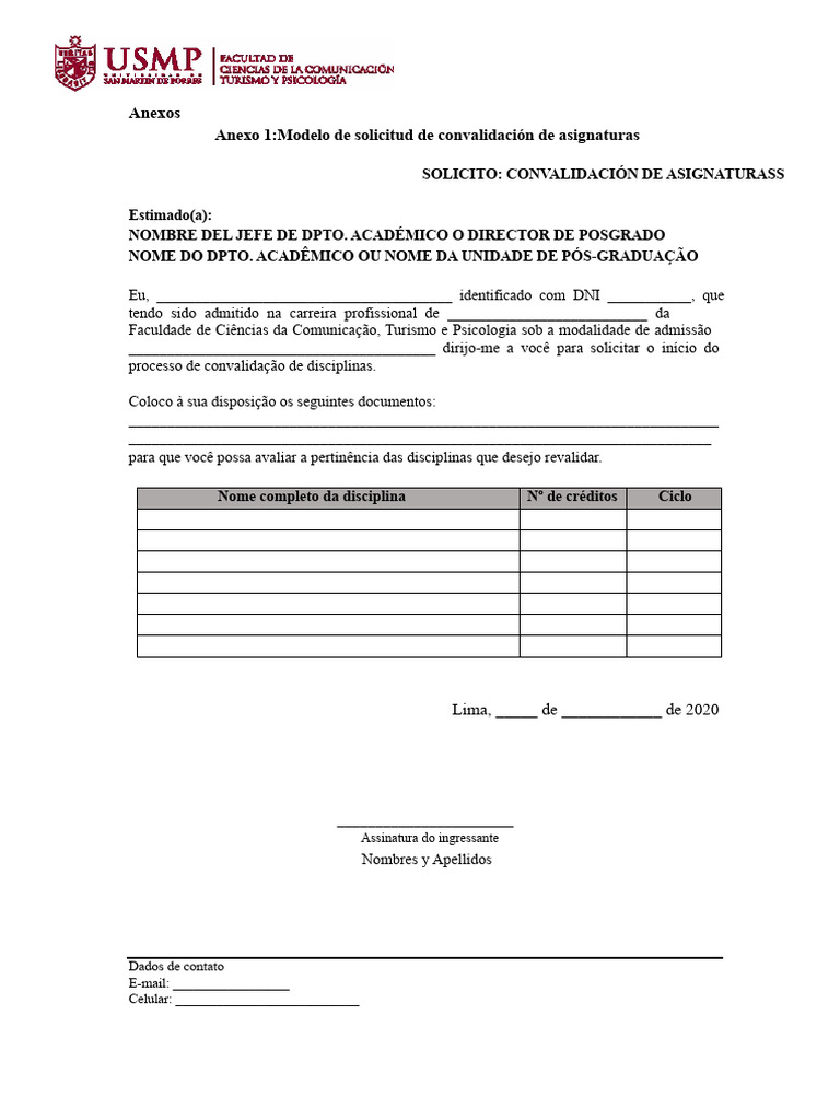 Solicitação de Convalidação de Disciplinas | PDF