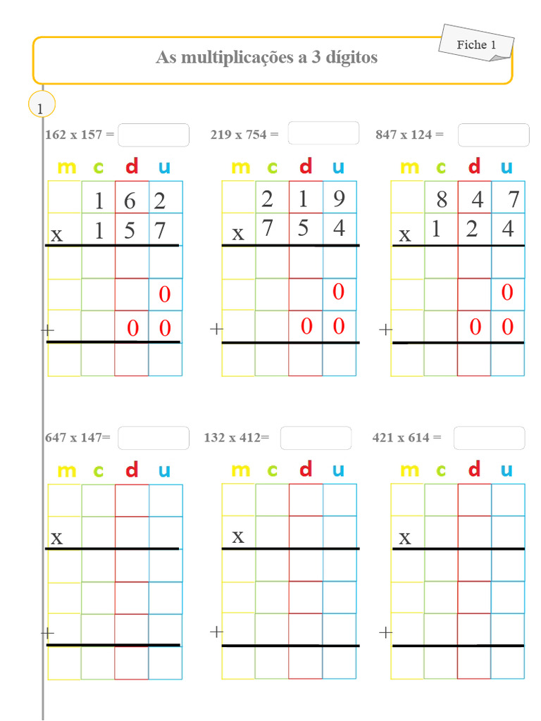 Fichas de Multiplicação Com 3 Dígitos | PDF