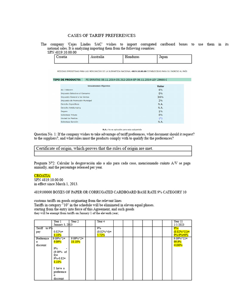 Tariff Preferences for Cardboard Imports | PDF | Taxes | Ad Valorem Tax