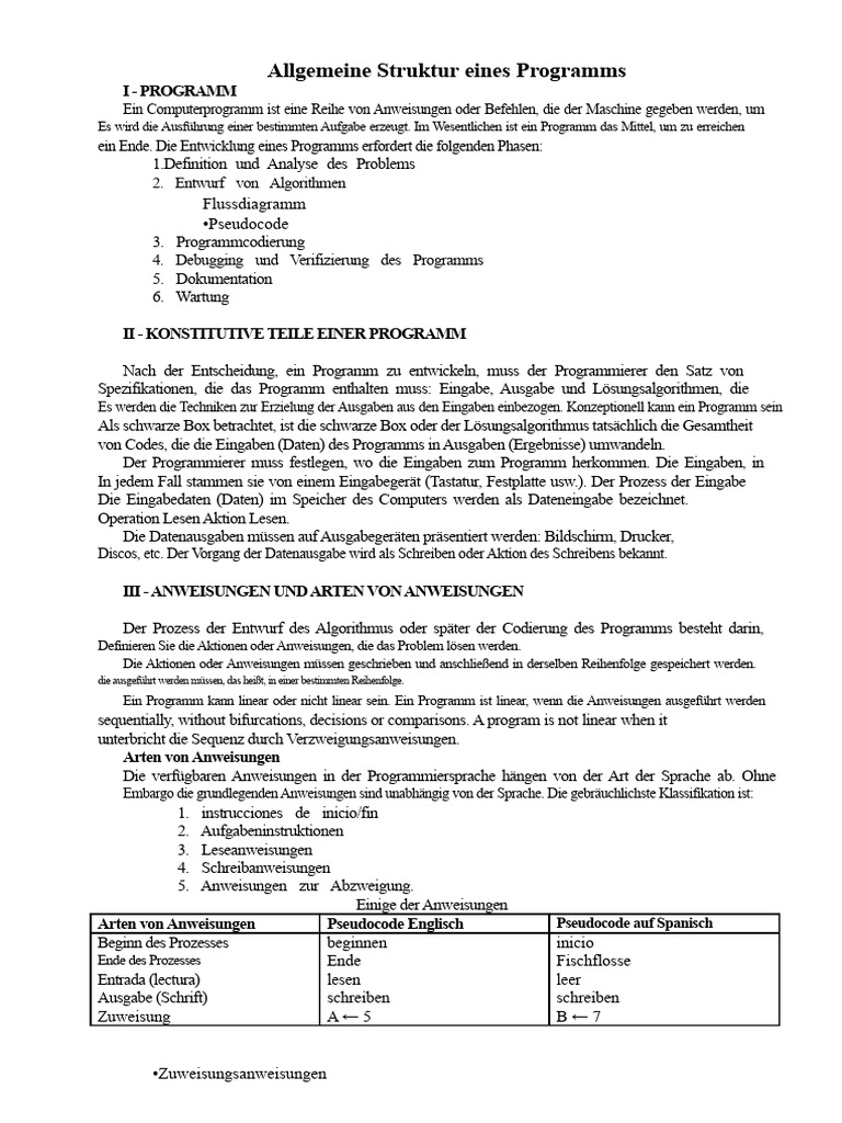 Allgemeine Struktur eines Programms | PDF