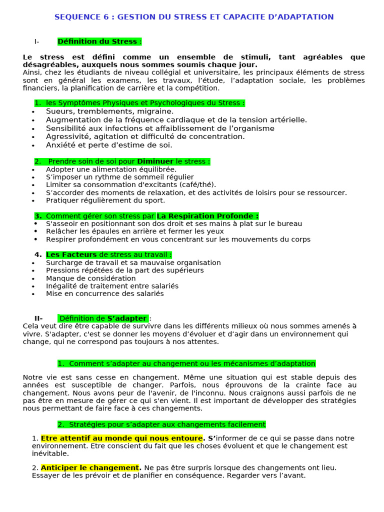 Gestion du Stress et Adaptation Efficace | PDF | Stress (Biologie)