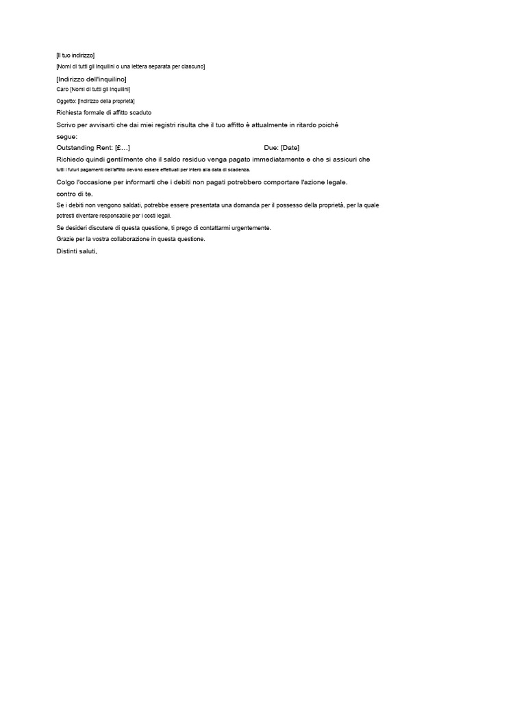 Lettera Di Richiesta Di Pagamento Dell'affitto | PDF
