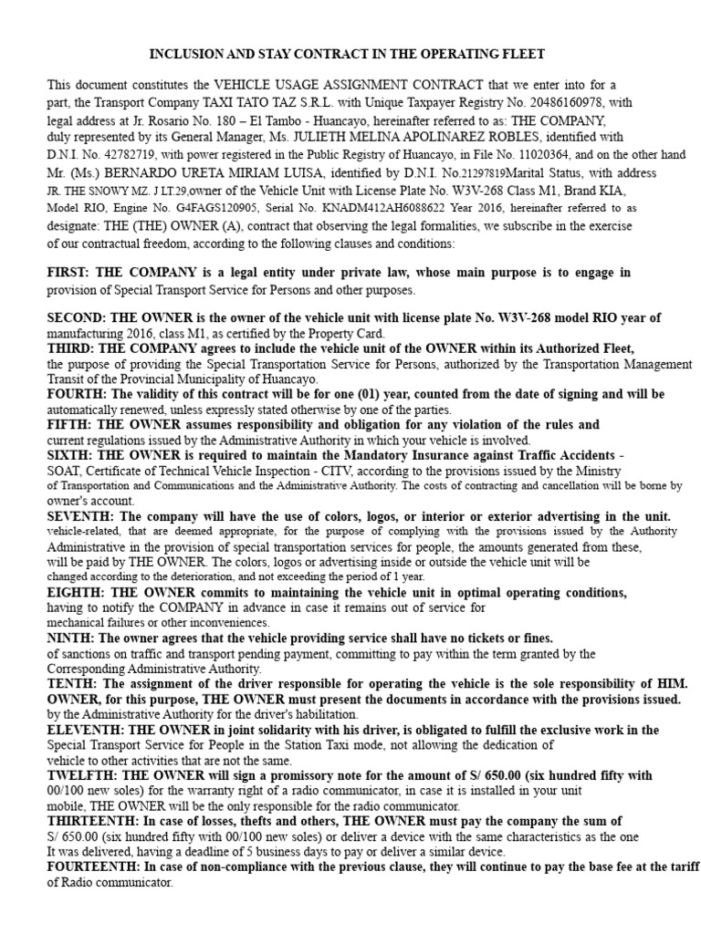 Vehicle Usage Assignment Contract | PDF | Justice | Crime & Violence