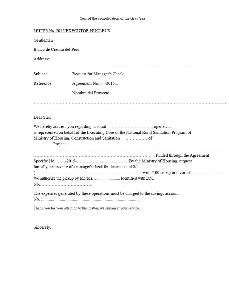 Request for Manager's Check - Grau Sea Project | PDF
