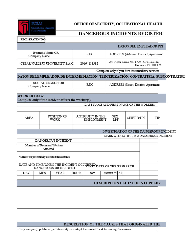 Ro-03 Record of Hazardous Incidents and Incidents | PDF | Working ...
